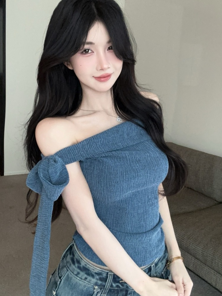 Spicy Girl One-Shoulder Tie Wa - T Shirt Tight Fit ulasan dan harga