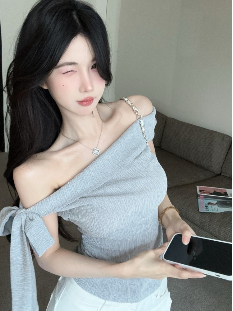 Spicy Girl One-Shoulder Tie Wa - T Shirt Tight Fit ulasan dan harga