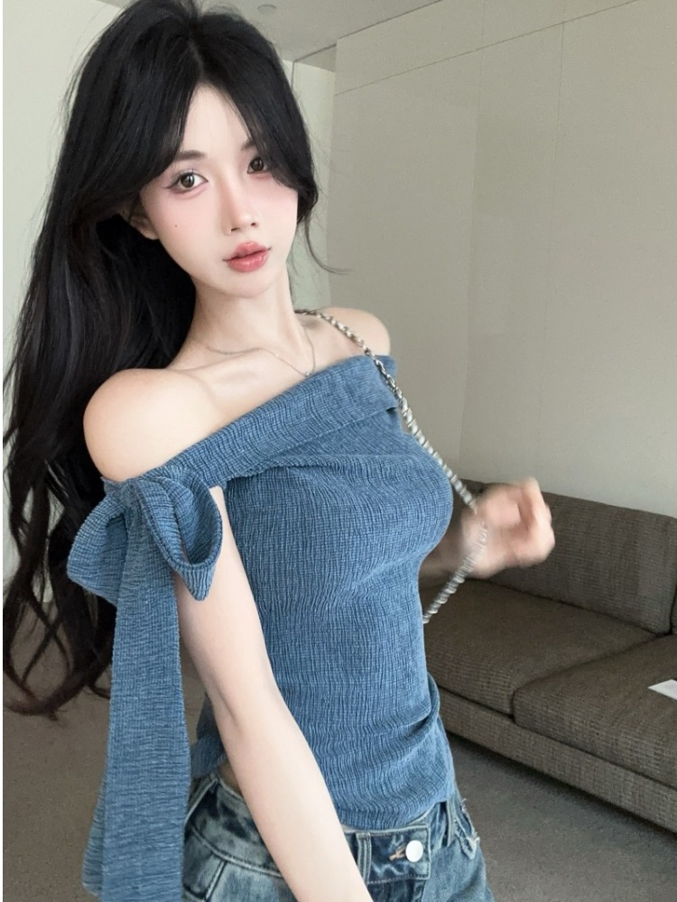 Spicy Girl One-Shoulder Tie Wa - T Shirt Tight Fit ulasan dan harga