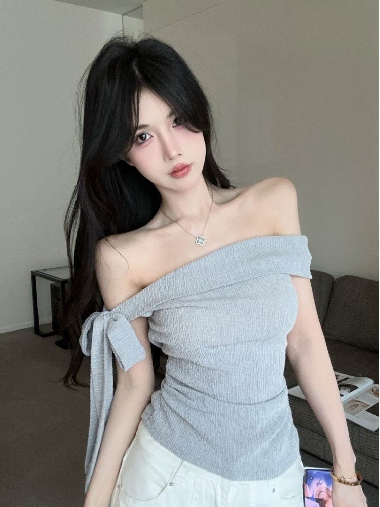 Spicy Girl One-Shoulder Tie Wa - T Shirt Tight Fit ulasan dan harga