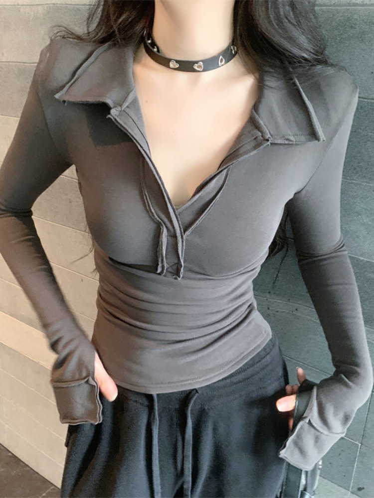 Slim Fit Long Sleeve V-Neck  C - T Shirt Tight Fit ulasan dan harga