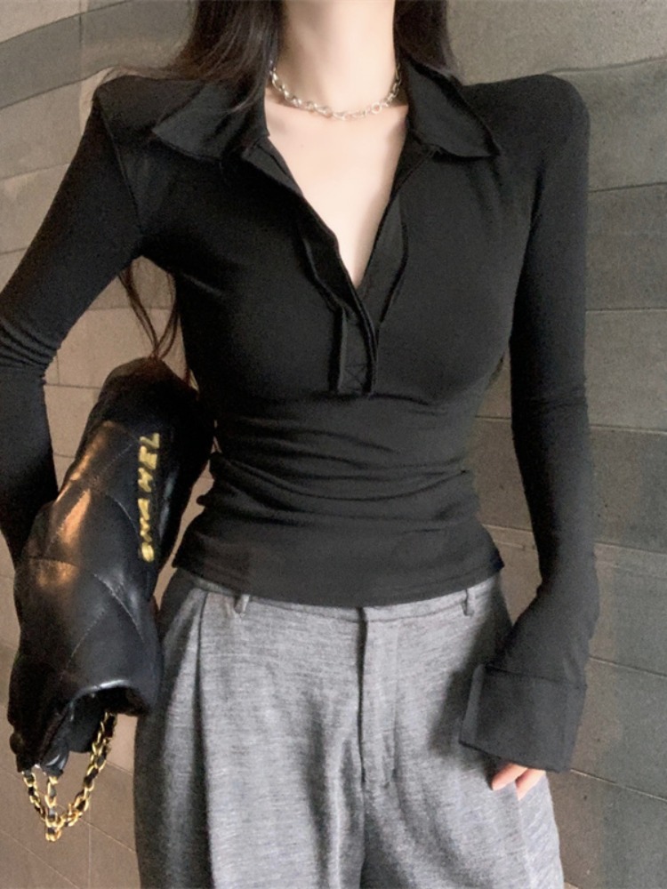 Slim Fit Long Sleeve V-Neck  C - T Shirt Tight Fit ulasan dan harga